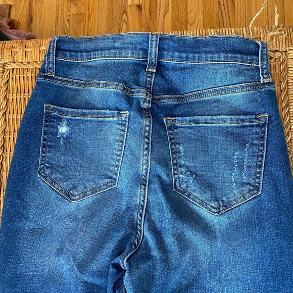 Fashion Nova Smiley High-Rise Distress Knees Jean Medium Blue Wash Raw Hem 7 - Picture 4 of 7